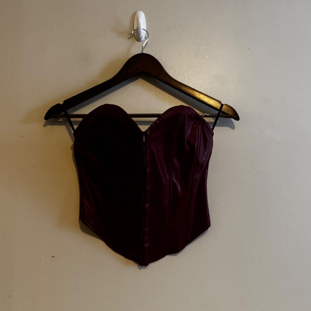 Red Faux Leather Corset Top Sweetheart Bustier Women's Size Small 4